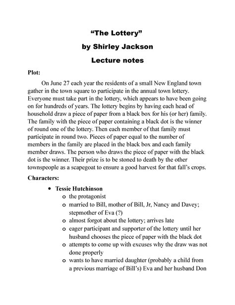the lottery by shirley jackson sparknotes|A Summary and Analysis of Shirley Jackson’s ‘The Lottery’.